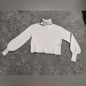 Express Cream Ribbed Cropped Long Sleeve Turtleneck Pullover Sweater - Size XS